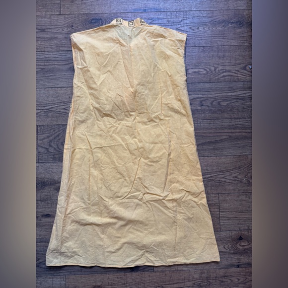 Artisan hand painted primitive vintage slip sun midi dress in warm yellow - Picture 2 of 8